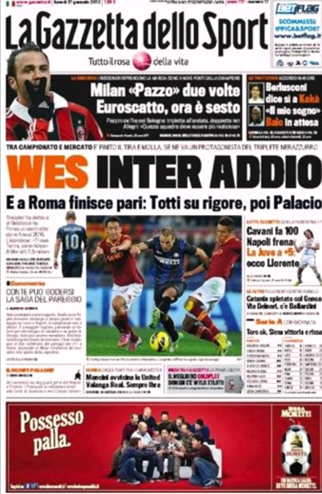 "Pembe dizi sona erdi" baln atan gazete, Sneijder