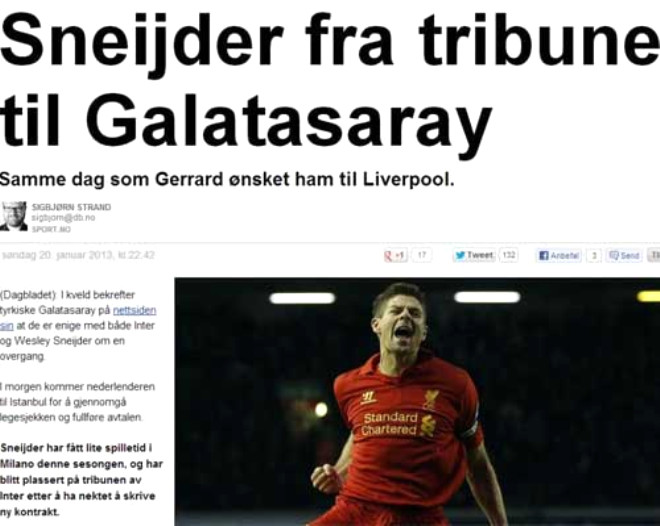 DAGBLADET (NORVE): Galatasaray resmi internet sitesinden Wesley Sneijder ile anlatn duyurdu. Hollandal bu sezon Inter