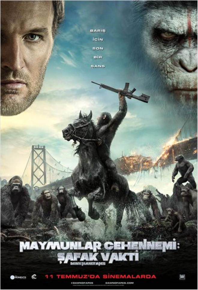 <p><strong>Maymunlar Cehennemi: afak Vakti (Dawn of the Planet of the Apes)</strong></p>
<p><strong>Tr: Aksiyon, Dram</strong></p>
<p>Caesar ve arkadalar San Francisco