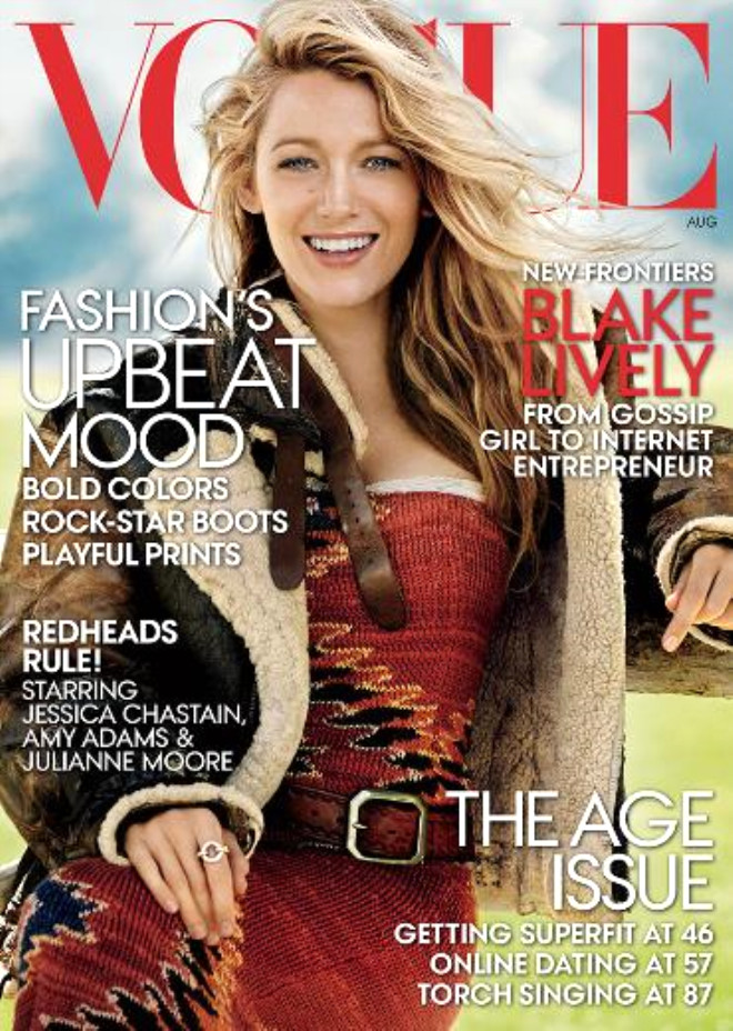 Barol oynad "Gossip Girl" dizisiyle dnya apnda hret olan Amerikal oyuncu Blake Lively, Amerikan Vogue dergisinin austos says iin objektif karsna geti. 
