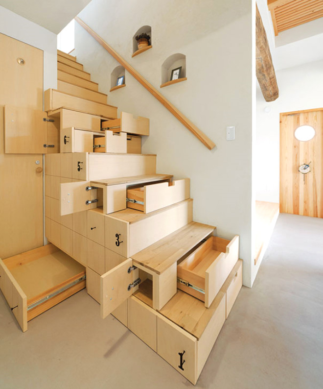 Merdiven altlarn daha iyi kullanabilmek iin byle bir tasarm yaplabilir.
