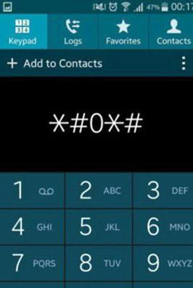 ncelikle Galaxy S5 veya Galaxy Note 3 ile telefon arama ekranndayken *#0*# yazn.

