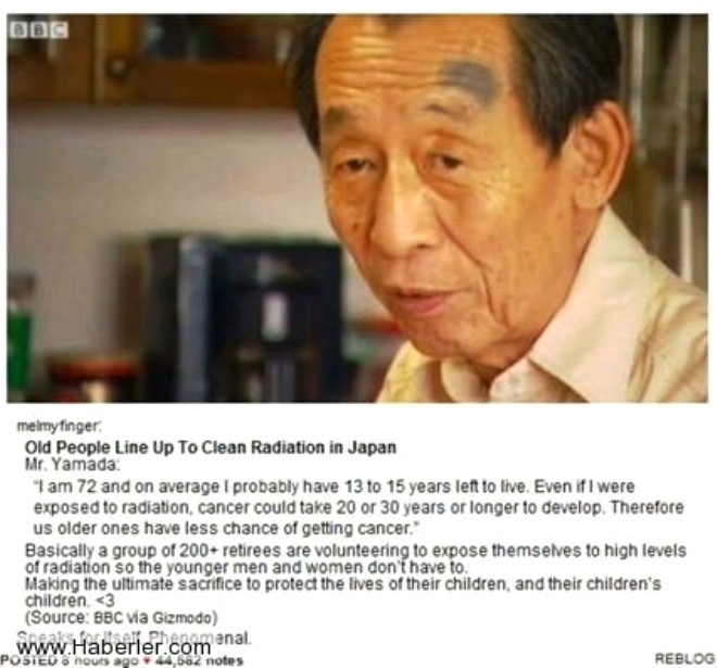 Bir grup yal Japon, Fukuima faciasndan sonra, daha fazla gen lmesin diye, nkleer almalarda kendilerini radyasyona siper etmek istediini bildirdi...
