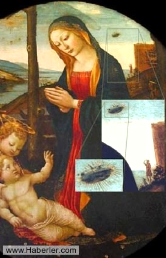 Semada bir UFO!  - 15. yzylda Domenico Ghirlandaio tarafndan izilen bu son derece nl tabloda Hz. Meryem ve Aziz Giovannino resmedilmi. Ancak arka planda tam anlamyla bir UFO gzlemi sz konusu. Palazzo Vecchio koleksiyonunda yer alan bu tablodaki UFO