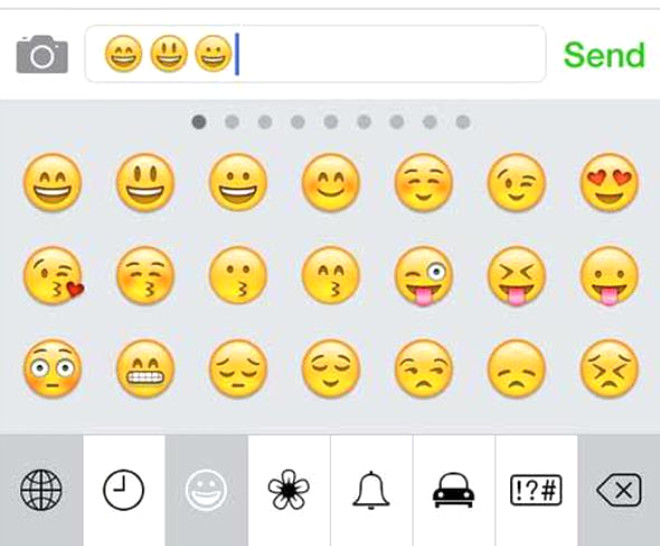 Emoji klavyeyi ayarlanza ekleyin. Bunun iin Ayarlar>Genel> Klayve>Emoji klavye ekle yolunu kullanabilirsiniz.
