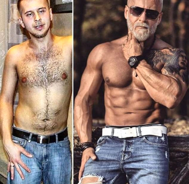 Dzenli spor yaparak vcudunu gelitiren 35 yandaki Ladziak, salarn ve sakallarn beyazlatarak olduundan yal bir grnmle ektii fotoraflarn sosyal medyada paylayor.
