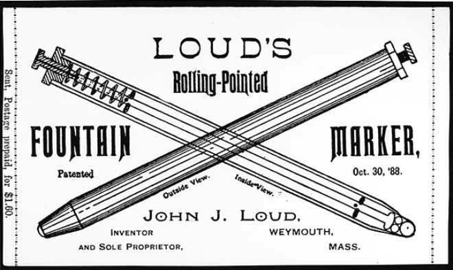 1888 ylnda bu sorunla ilgili ilk adm atan kii John Jacob Loud isimli bir tabakhaneci olmutu. Loud, ucunda dner bir top olan ve mrekkep haznesinden uca doru mrekkep akn salayan bir kalem tasarlad. lk tkenmez kalem maceras da bylece balam oldu. Ancak Loud