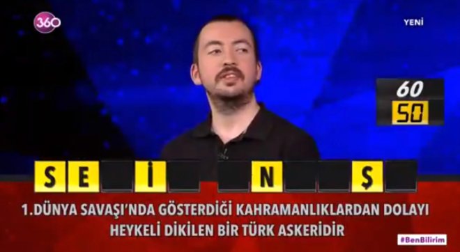 1 harf daha alda tyo da verildi ama butona basan Onur Bey tam bilecek tamam derken tekrardan yanl cevap verdi ve "Selim Onba" dedi.