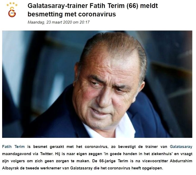 "Galatasaray Teknik Direktr Fatih Terim, koronavirse yakalandn duyurdu. 66 yandaki hoca, ynetici Albayrak