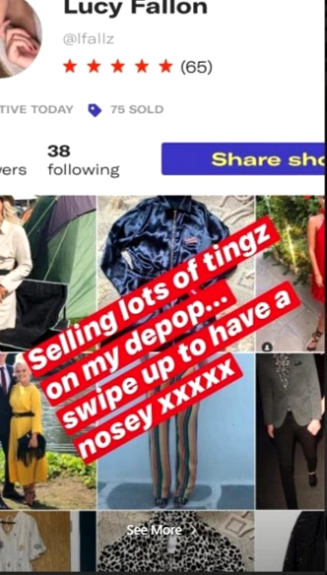 Fallon, Instagram hesabndan sata kard elbiselerinin fotosunu, online alveri yapt hesab ve sata sunduu eski eya ve elbiselerinin fotoraflarn paylat. 