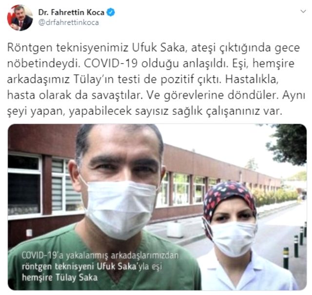 Bakan Koca, koronavirüsü yenen sağlık çalışanlarının fotoğraflarını paylaştı: Hastalıkla, hasta olarak da savaştılar